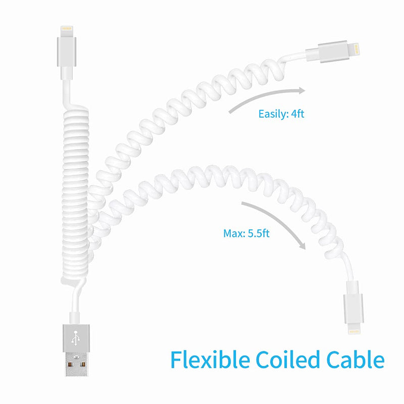 [Australia - AusPower] - COYZA Fast Car Charger Adapter, Compatible with iPhone 13/12/11/Pro Max/Pro/Mini/X/XS/XS MAX/XR/SE 2020/8 Plus/8/7 Plus/7/6s/6/5/SE, 3.1A Dual USB Ports with Coiled Charging Cable Cord White 