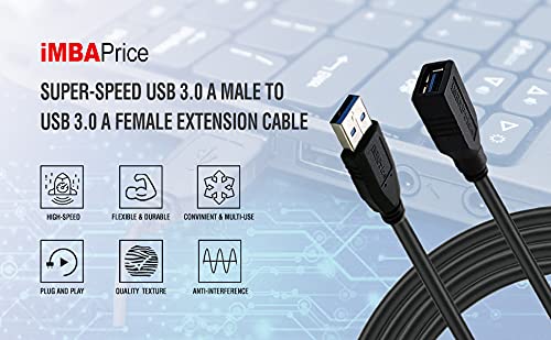 [Australia - AusPower] - iMBAPrice USB 3.0 Extender - 1.5 Feet SuperSpeed USB 3.0 A Male to USB 3.0 A Female Extension Cable (Black) 1.5 Ft Black (USB 3.0) 