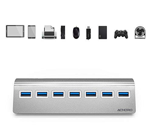[Australia - AusPower] - Achoro 7 Ports USB 3.0 Hub - Triangle Aluminum Alloy - High-Speed USB Port Expander - Compatible with PC, iMac, MacBook, Windows, Desktop, and More – Computer Multiple USB HUB (Silver) Silver 