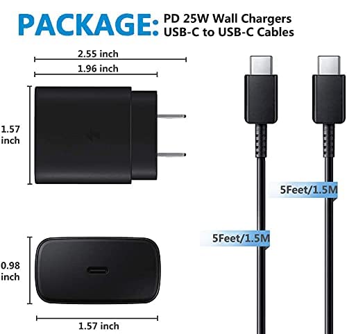 [Australia - AusPower] - Super Fast Charger Type C Kit,PD 25W Type C Wall Charger and 5 feet USB C to USB C Fast Charging Cable Compatible with Samsung Galaxy S21/S21+/S21 Ultra/Z Flip 3/S20/S20+/S20 Ultra/Note 20/Note 10 5FT 