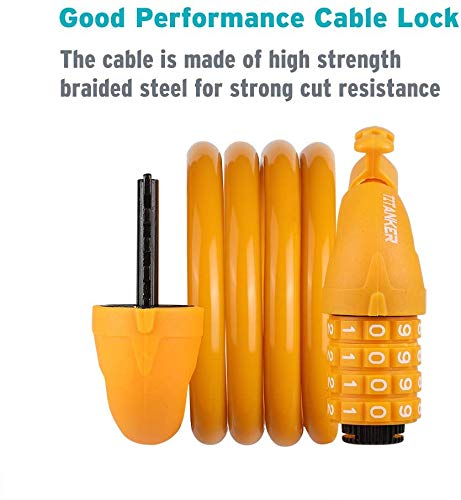 [Australia - AusPower] - Titanker Bike Lock, Bike Locks Cable 4 Feet Coiled Secure Resettable Combination Bike Cable Lock with Mounting Bracket, 1/2 Inch Diameter 