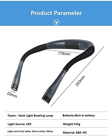 [Australia - AusPower] - Neck Reading Light, Rechargeable Book Light for Reading in Bed, Lightweight LED Neck Light, Bendable Arm, Adjustable Color & Brightness, Perfect for Reading, Knitting, Crafting, Repairing 
