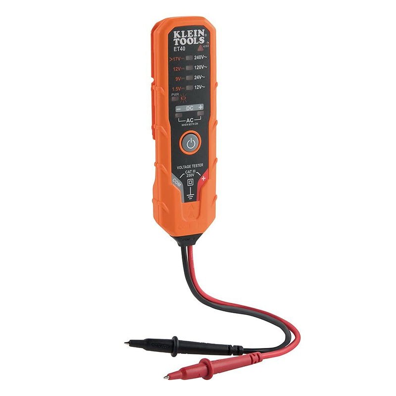 [Australia - AusPower] - Klein Tools ET40 Voltage Tester, AC Voltage, DC Voltage, and DC Polarity, Low Voltage Tester Includes Batteries 12/240 V 