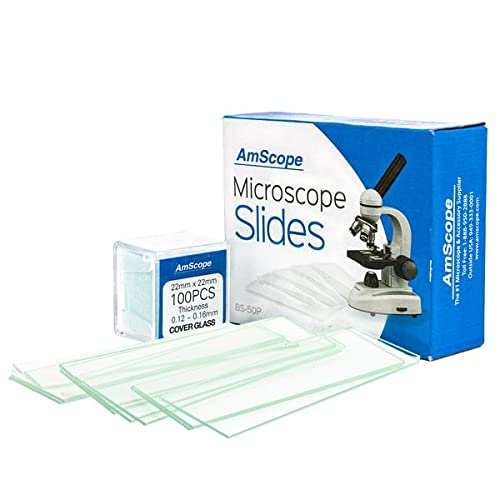 [Australia - AusPower] - AmScope BS-50P-100S-22 Pre-Cleaned Blank Ground Edge Glass Microscope Slides and 100pc Pre-Cleaned Square Glass Cover Slips Coverslips 