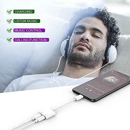 [Australia - AusPower] - [Apple MFi Certified] Dual 2in1 Lightning Headphone Audio & Charger Adapter Splitter for iPhone iPad,2 Pack iPhone Headphone Adapter Compatible for iPhone 13/12/11/XS/XS Max/XR/X/8/8plus/7/7 Plus/iPad Lightning Audio + Lightning Charge 