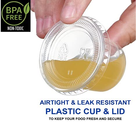 [Australia - AusPower] - BUHAYA CARE 100 Crystal Clear Disposable Plastic Portion Cups, 2 Ounce with Airtight Lids, Disposable Condiment Containers, Souffle Portion, Leakproof & Jello Shot Cups (Pack 100) (2 Oz) 2 Oz 