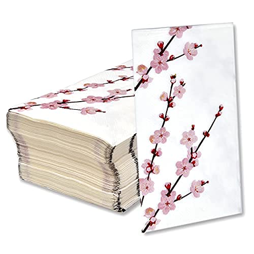 [Australia - AusPower] - 100 Floral Cherry Blossoms Guest Napkins 3 Ply Disposable Paper Pink Cherries Blossom Flowers Dinner Hand Napkin for Bathroom Powder Room Wedding Holiday Birthday Party Baby Shower Decorative Towels 