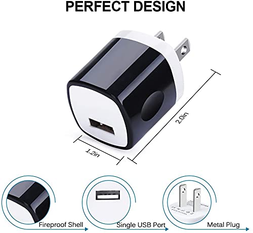 [Australia - AusPower] - USB Single Charger Block 10 Pack, UorMe 1A 5V Single Port Power Adapter Charging Phone Cube Box Pack Compatible with iPhone 12 SE 11 X 8 7 6S, Galaxy A21 Note20 A71 A51 A31 S10 S9 S8 Note 9 8 S7 Edge Black+White 