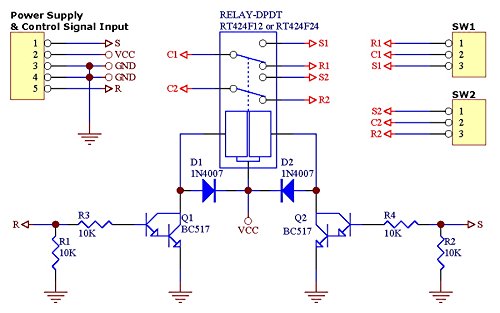 [Australia - AusPower] - ELECTRONICS-SALON Bistable/Latching DPDT 8 Amp Power Relay Module, DC5V Coil, RT424F05 