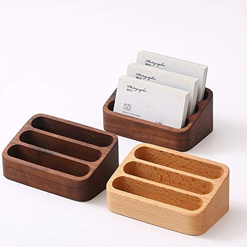[Australia - AusPower] - Sizikato Wooden Business Card Holder for Desk, 3 Card Slots Business Card Display Holder Stand Beech 