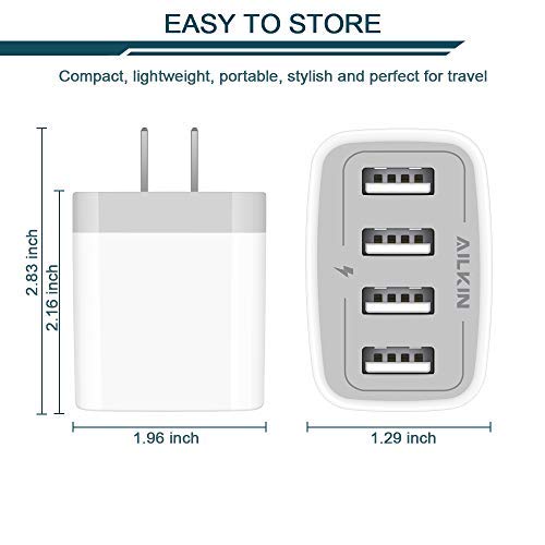 [Australia - AusPower] - USB Charger Adapter, 2-Pack AILKIN 4.8A 4-Muti Port Phone Wall Plug Fast Charging Block Box for iPhone 13 12 Pro Max 11 SE 10 XR XS X 8 7, Samsung Galaxy, Motorola, LG, Pixel, Power Cube Base Brick White 