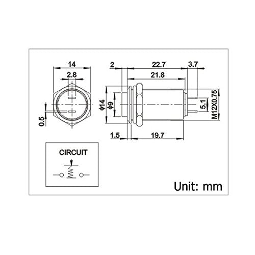 [Australia - AusPower] - Latching Push Button Switch, URTONE UR129, 1NO ON/Off DC/AC 36V 2A Aluminum Alloy Metal Shell Suitable for 12mm 1/2" Mounting Hole (Black) Black 