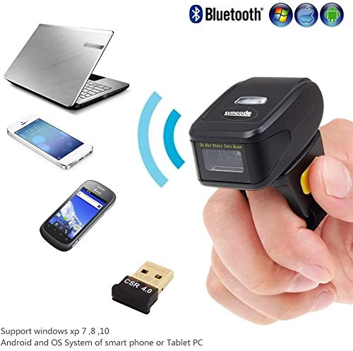 [Australia - AusPower] - Bluetooth Wireless Ring Barcode Scanner, Symcode 1D Compatible with Bluetooth Function & 2.4GHz Wireless & Wired Connection, Portable Wearable Mini Finger Bar Code Reader 