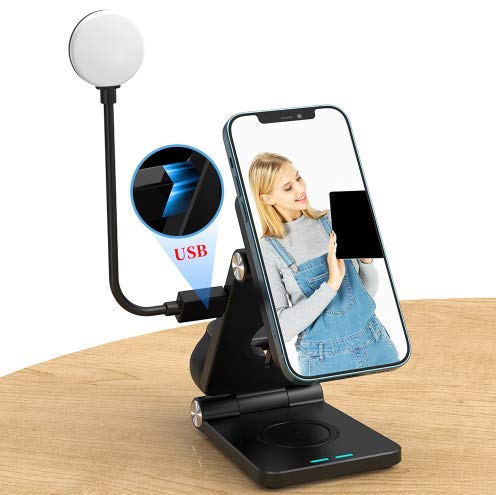 [Australia - AusPower] - Any warphone Wireless Charger, 4 in 1 Portable Foldable Fast Wireless Charging Station, LED Desk Lamp for iPhone 12/12Pro Max/12 Mini/Watch/Airpods Pro (QC Adapter is Include). Grey 