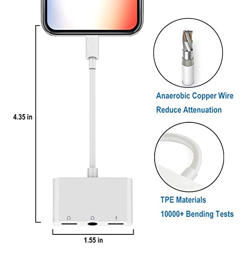 [Australia - AusPower] - 3.5mm Headphone Splitter for iPhone iPad 3 in 1 Earphone Jack Adapter with Fast Charging Lightning Audio Jack Connector Compatible for iPhone 13 12 11 X XR XS 8 7 iPad 