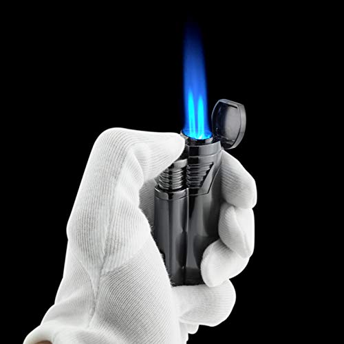 [Australia - AusPower] - Cigar Torch Butane Lighters Fuel Refillable Lighter with Punch Cutter and Set Double Jet Strong Flame Windproof Gray 