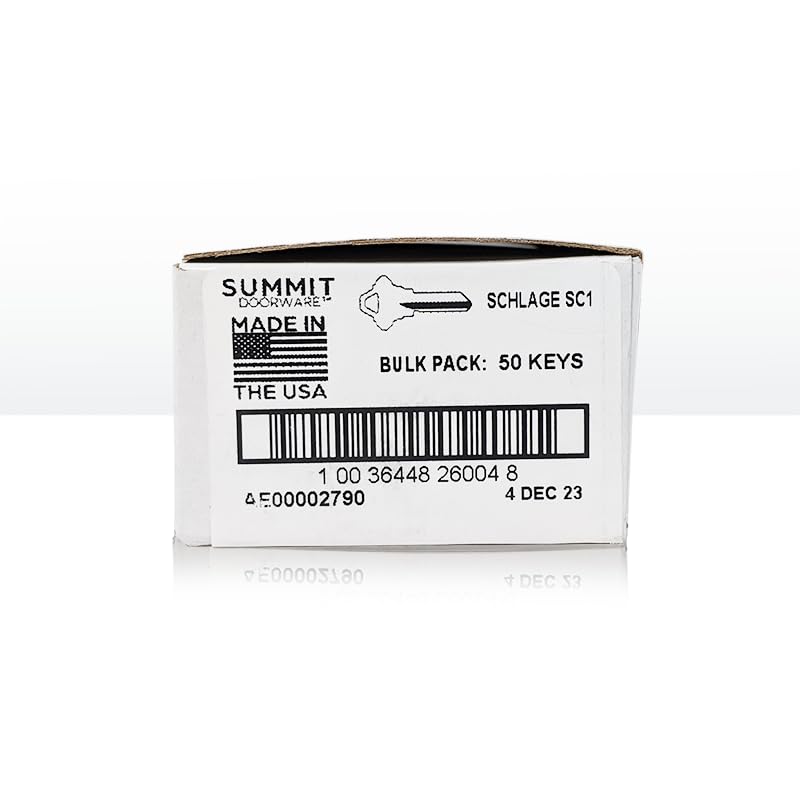 [Australia - AusPower] - Summit Doorware Schlage SC1 Key Blanks - 50 Pack, High-Quality Uncut House Keys, Compatible with Schlage 5-Pin Locks 