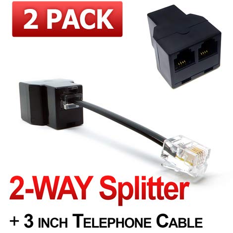 [Australia - AusPower] - 2-WAY RJ11 Splitter Female To Female Telephone Line Adapter with Cable (Black, 2-PACK) (2 PACK) RJ11 2-WAY Splitter 