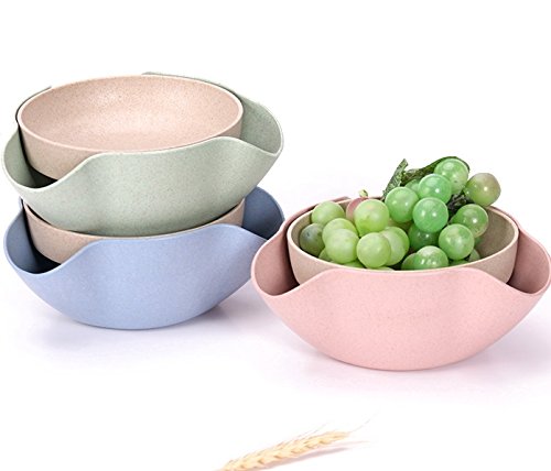 [Australia - AusPower] - Bamboo's Grocery Double Dish Snack Bowl For Pistachios, Peanuts, Edamame, Cherries, Nuts, with Shell Storage, Green 