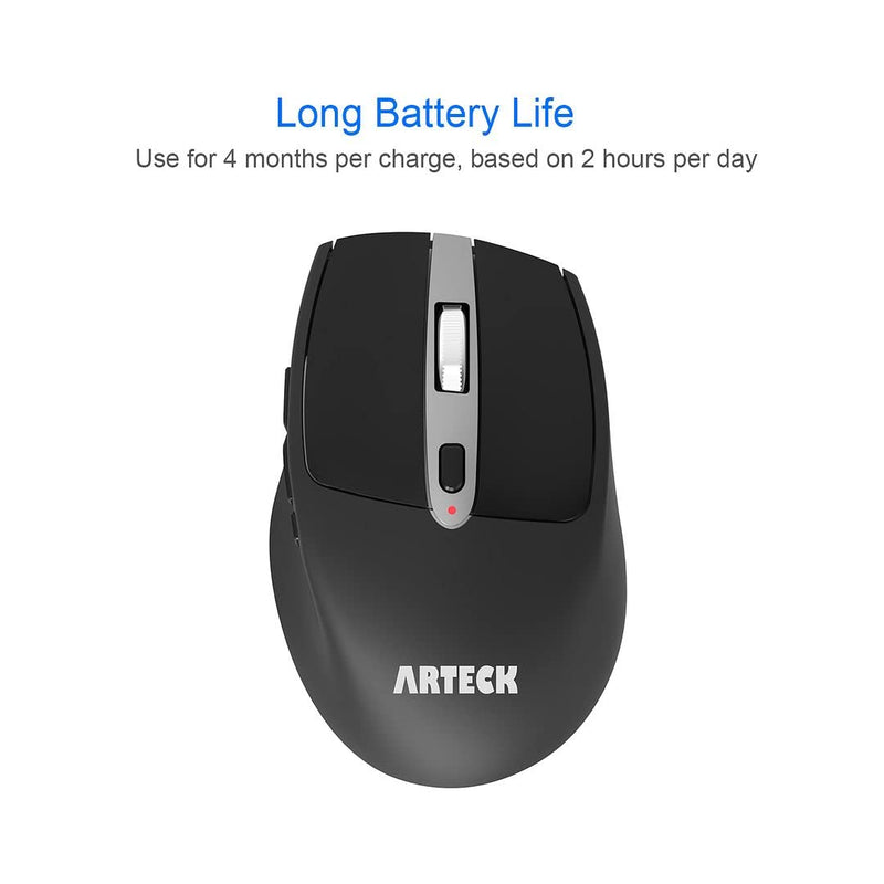 [Australia - AusPower] - Arteck 2.4G Wireless Mouse with Nano USB Receiver Ergonomic Design Silent Clicking with Side Switch Buttons for Computer / Desktop / PC / Laptop and Windows 10/8/7 Build in Rechargeable Battery Black 