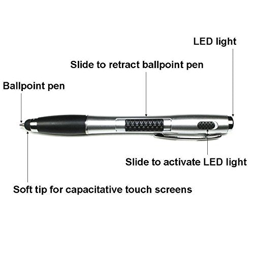 [Australia - AusPower] - Stylus Pen [10 Pcs], 3-in-1 Universal Multi-Function Touch Screen Pen (Stylus + Ballpoint Pen + LED Flashlight) for Smartphones Tablets iPad iPhone Samsung etc 