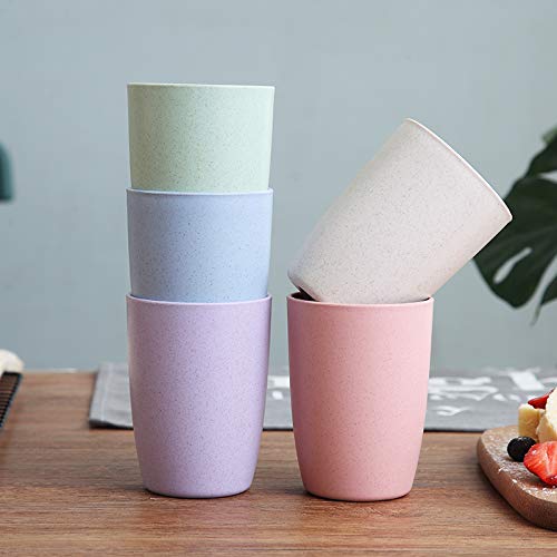[Australia - AusPower] - Choary Eco-friendly Unbreakable Reusable Drinking Cup for Adult(12 OZ), Wheat Straw Biodegradable Healthy Tumbler Set 5-Multicolor, Dishwasher Safe 5 Count (Pack of 1) 