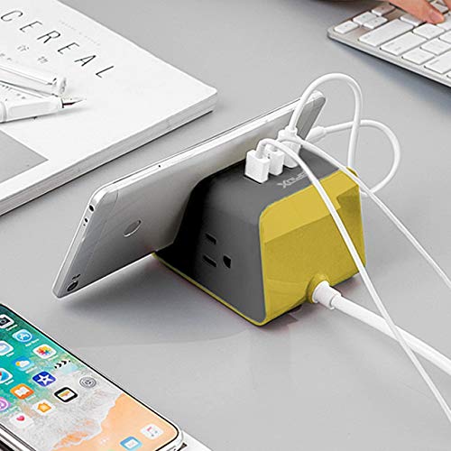 [Australia - AusPower] - MyDesktop 29W Wireless Charging Stand with 3 USB Ports and 2 Power Outlets for iPhone, Android, Tablets and Laptops - Yellow 