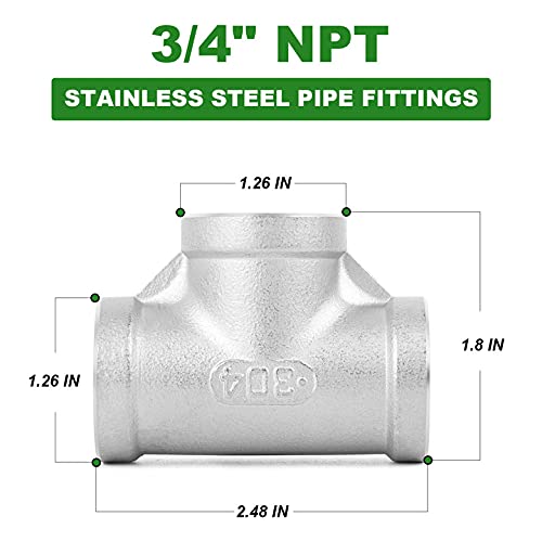 [Australia - AusPower] - TAISHER 2PCS Stainless Steel Tee Pipe Fittings, 3/4" x 3/4" x 3/4" NPT Female Pipe Fittings 3/4 Inch NPT 