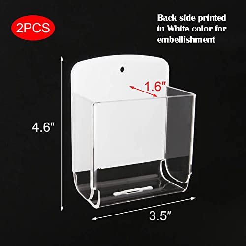 [Australia - AusPower] - Cosmos Pack of 2 Acrylic Remote Control Holder Adhesive Wall Mount Phone Holder Wall Mount Organizer Media Storage Box Phone Charging Storage Box for Home Office Living Room Bedroom (Transparent) Transparent Clear 
