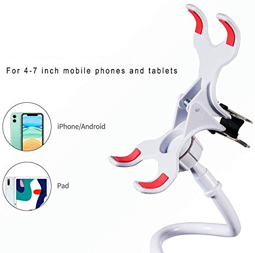 [Australia - AusPower] - Phone Holder Bed Gooseneck Mount -YUNLEJP Cell Phone Clamp Clip for Desk, Flexible Lazy Long Arm Headboard Bedside, Overhead Mount Stand, Compatible with Phone 12 Mini 11 Pro Xs Max XR X 8 7 6 Plus white 54inch 