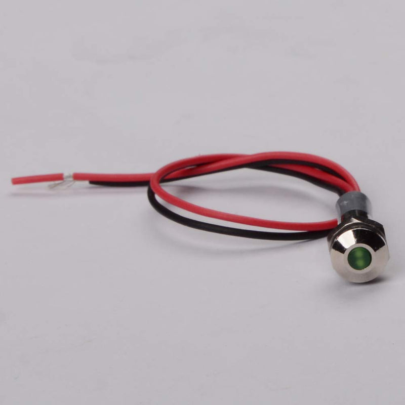 [Australia - AusPower] - FICBOX 5pcs LED Metal Indicator Light 6mm 1/4" 12V Waterproof Signal Lamp Power Work Light for Pilot Dash Car Truck Boat (6MM, 4-Green) 
