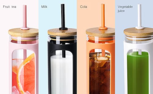 [Australia - AusPower] - Kodrine 20oz Glass Water Tumble with Straw and Lid,Bamboo Lids Water Bottle, Iced Coffee Cup Reusable, Wide Mouth Smoothie Cups, Straw Silicone Protective Sleeve BPA FREE-Amber 20oz-Amber 1 Count (Pack of 1) 