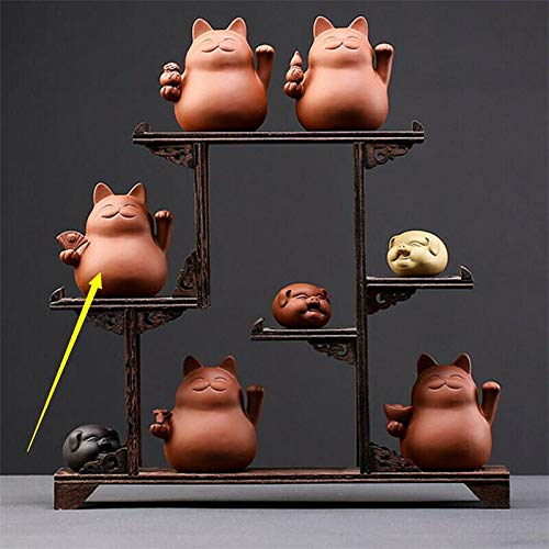 [Australia - AusPower] - EatingBiting Chinese Zisha Tea Pet Maneki Neko Lucky Wealth RICH Cat Tea Pet Handmade Purple Clay for Kungfu Gift Water Tea Tray Accessories Handmade Tea Tray for Tea Lovers Oolong Tea Home Decor 