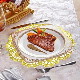 [Australia - AusPower] - 12 Inch Gold Lace Doilies Paper Round Placemats Decorative Doilies Paper Placemat- Eco-Friendly for Cake, Desert, Wedding, Tableware Decoration (100pcs) 12 inch (100pcs) 