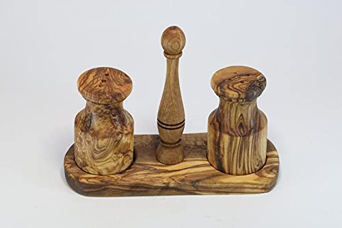 [Australia - AusPower] - AramediA Wooden Olive Wood Salt and Pepper Shakers Set with stand - Dimension: 3 Inches Tall # Q-OWN-001-004 