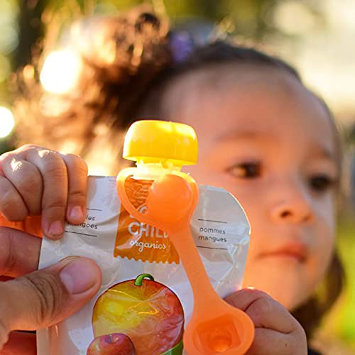 [Australia - AusPower] - ChooMee SoftSip Food Pouch Top | Baby Led Weaning | No Spill Flow Control Valve, Protects Childs Mouth, 100% Silicone, BPA Free | 2CT Orange Aqua 