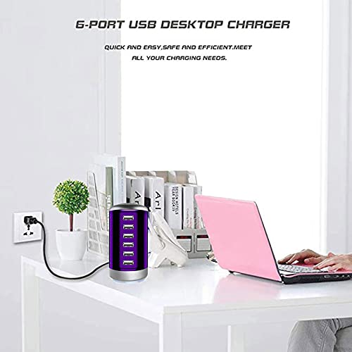 [Australia - AusPower] - ShengHe USB Charger, 6-Port Cylindrical Desktop Charger Station: Suitable for Mobile Phones, Tablets, Bluetooth Speakers, Multi-Function USB Wall Charger , Blue (XLD30P02A) 