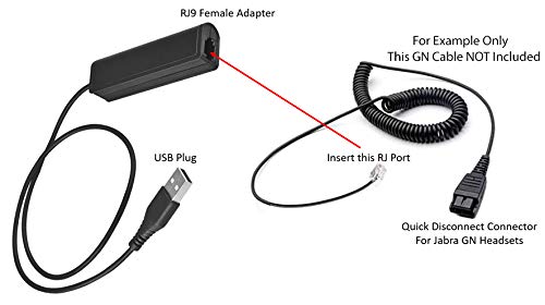 [Australia - AusPower] - USB Adapter Cable to RJ9 Female for Any Jabra QD Headset GN1200 and Connects Into A Computer PC Laptop Mac Softphone Skype MSN Zoom Video Phone App Conference Work from Home 