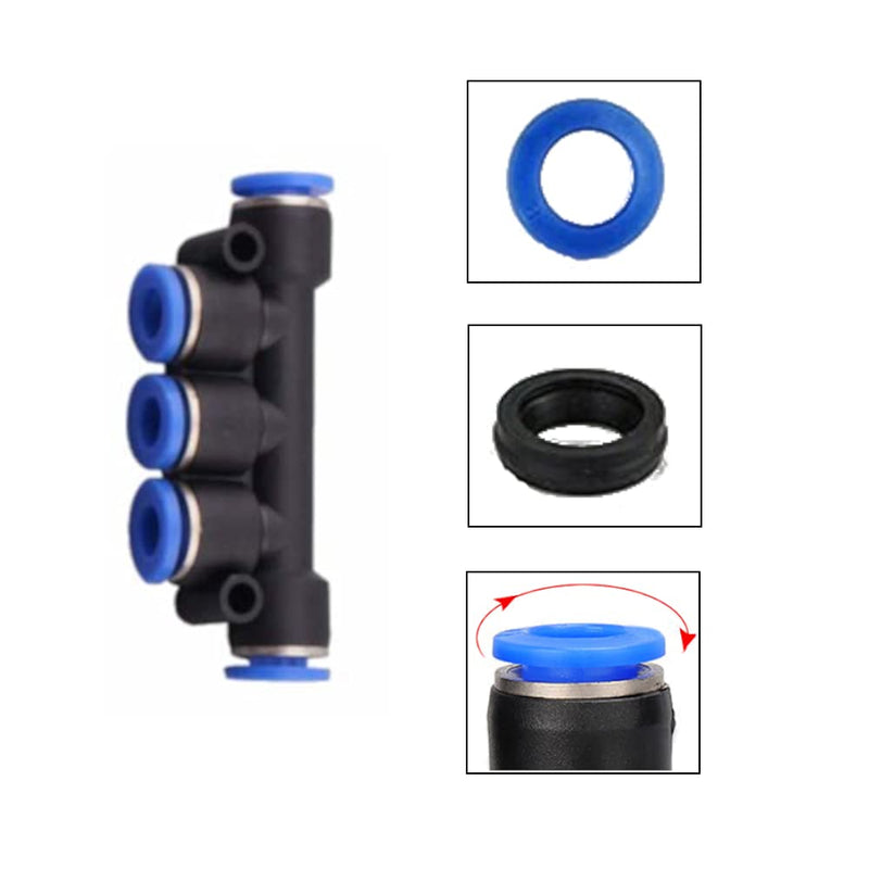 [Australia - AusPower] - Air Push Quick Fittings, 5 Pcs Pneumatic Connectors Push to Connect Fittings Kit, 3/8" 10mm Od Quick Release Connectors Manifold FIve-way Manifold 