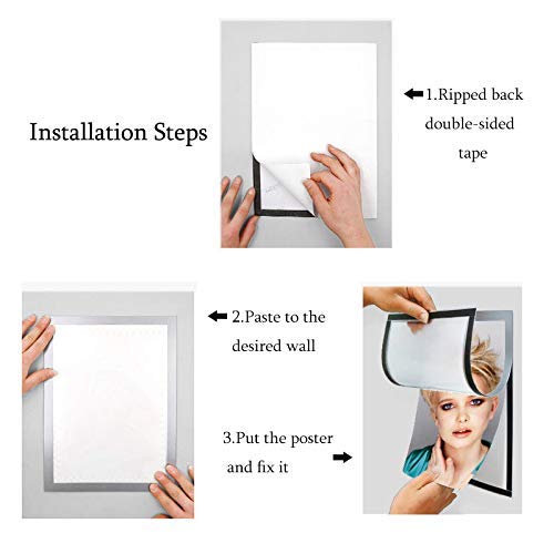 [Australia - AusPower] - JIUYE A4 Self Adhesive Magnetic Display Frame,Dual Side Transparent Magnetic Window Sign Holder for Office/Store/School as Shop Window Notice/Schedule (A4 6Pcs, Silver) A4 6Pcs 