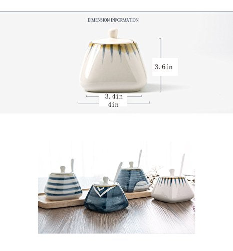 [Australia - AusPower] - CHOOLD Vintage Hand-Painted Ceramic Spice Jar with Lid Spoon Seasoning Box Condiment Pots Spice Racks for Kitchen Restaurant Housewarming Gift Stripe 