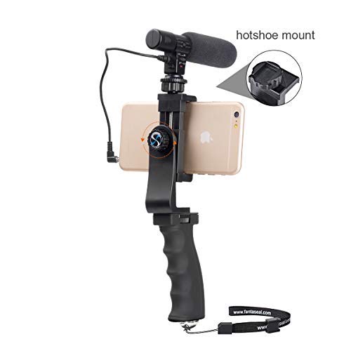 [Australia - AusPower] - Ergonomic Anti-Falling Cell Phone Vlogging Hand Grip Stabilizer Smartphone Holder Rig Mount Video Kit w/ Safety Strap Portable Selfie Stick for iPhone Samsung (Landscape+Portrait)-Mic /Light Adapter 