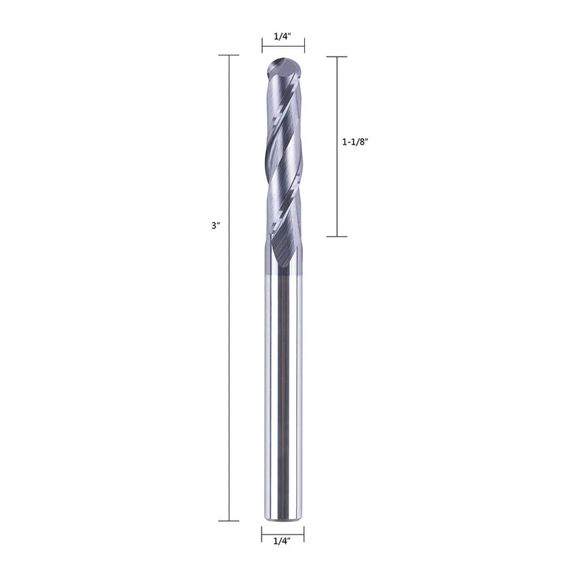 [Australia - AusPower] - SpeTool 14411 Ball Nose Carbide End Mill CNC Cutter Router Bits Double Flutes Spiral Milling Tool 1/4 inch Shank with 3 inch Over Length 