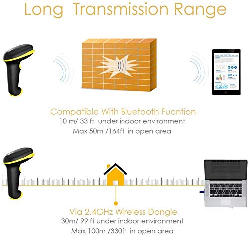 [Australia - AusPower] - NADAMOO Wireless Barcode Scanner Compatible with Bluetooth, USB 1D Bar Code Reader for Inventory Management, Work with Windows/Mac OS/Linux Computer, Made for iPhone, iPad, and Android 