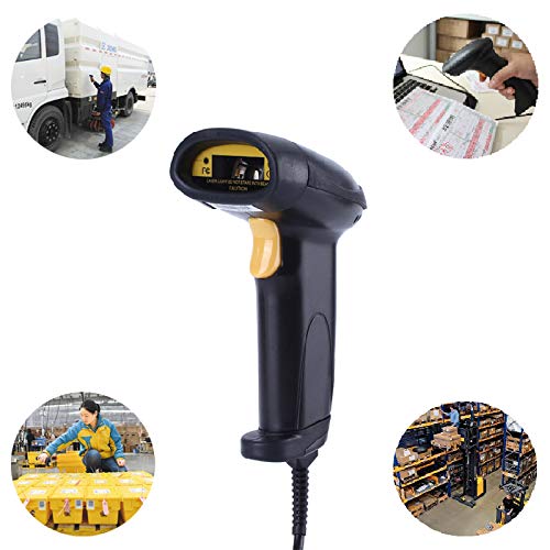 [Australia - AusPower] - Barcode Scanner USB Wired Laser High Speed Optical Handheld Barcode Reader with Hands Free Adjustable Stand for 1D Code Compatible with POS PC Mac Windows Linux etc, Black 