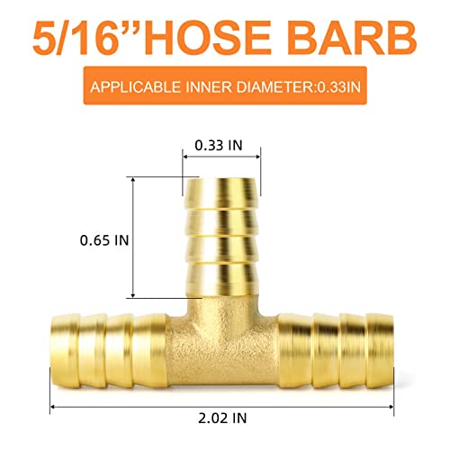 [Australia - AusPower] - GASHER 10 Pieces Brass Hose Barb Tee, 3-Way Tee Hose Fitting (5/16" x 5/16" x 5/16" Hose Barb) 5/16" Barb 