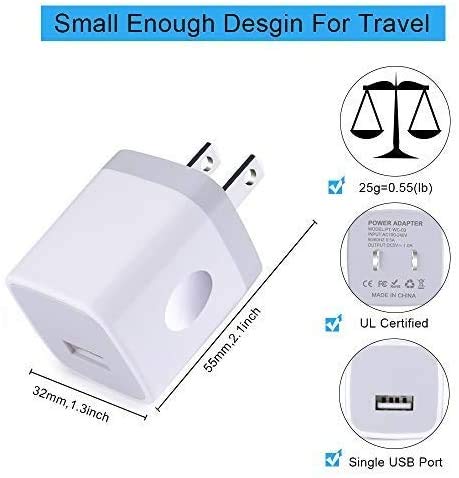 [Australia - AusPower] - iPhone Wall Charger Adapter USB Charging, 5Pack Single Port USB Wall Plug in Phone Charger Cube Box Head Travel Power Blocks Brick Compatible iPhone SE/X/11 Pro Max, Samsung A20 S10 S9 S7 S6 HTC LG White 