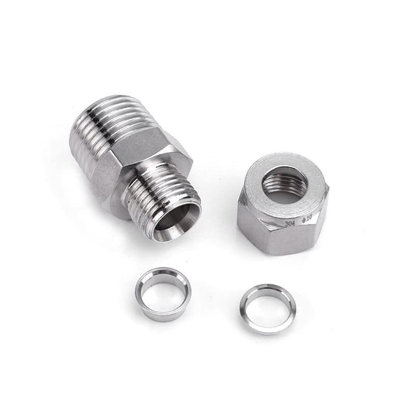 [Australia - AusPower] - Pysrych 304 Stainless Steel Compression Fitting 3/8" Tube OD x 3/8" NPT Male Coupler Straight Adapter Connect with Double Ferrules Pack of 2 3/8" OD x 3/8" NPT 