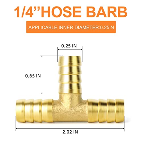 [Australia - AusPower] - GASHER 10 Pieces Brass Hose Barb Tee, 3-Way Tee Hose Fitting (1/4" x 1/4" x 1/4" Hose Barb) 1/4" Barb 