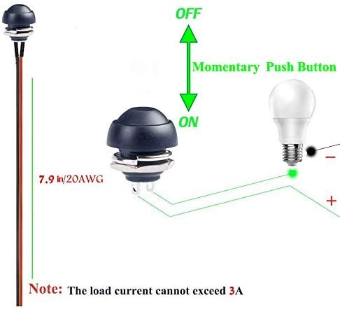 [Australia - AusPower] - dstfuy Momentary Push Button Switch,SPST 2Pin ON/Off Waterproof Push Button Horn Switch with Pre-soldered 20AWG Wires for Car, PC, Table Lamp (10Pack Black) 
